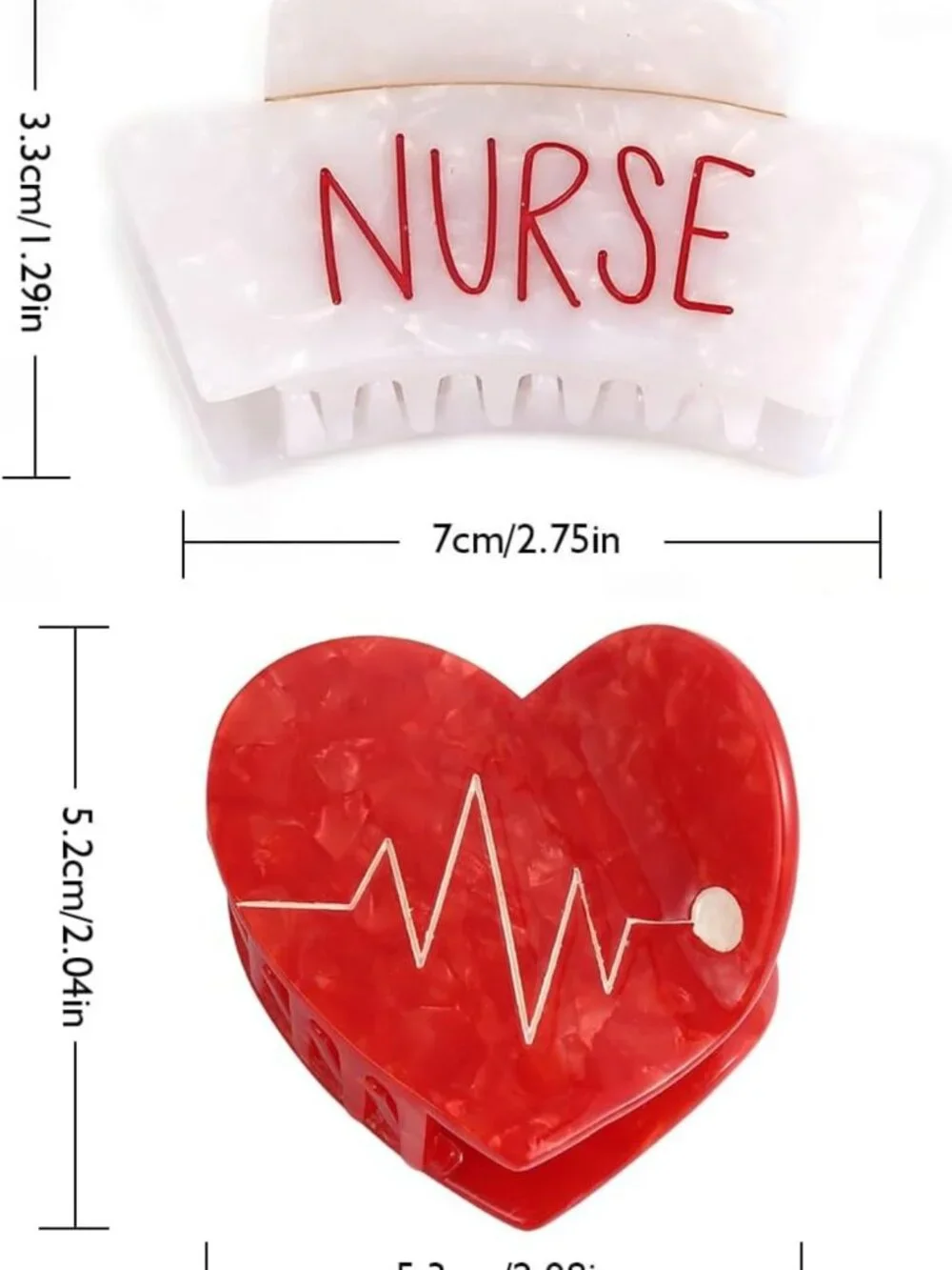 Personalized Heart Shape Acetate Claw Clips for Women - Perfect Nurse Gift!